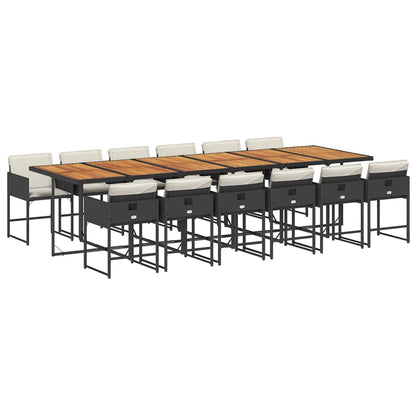 Set da Pranzo da Giardino 13pz con Cuscini Nero in Polyrattan | homemem39