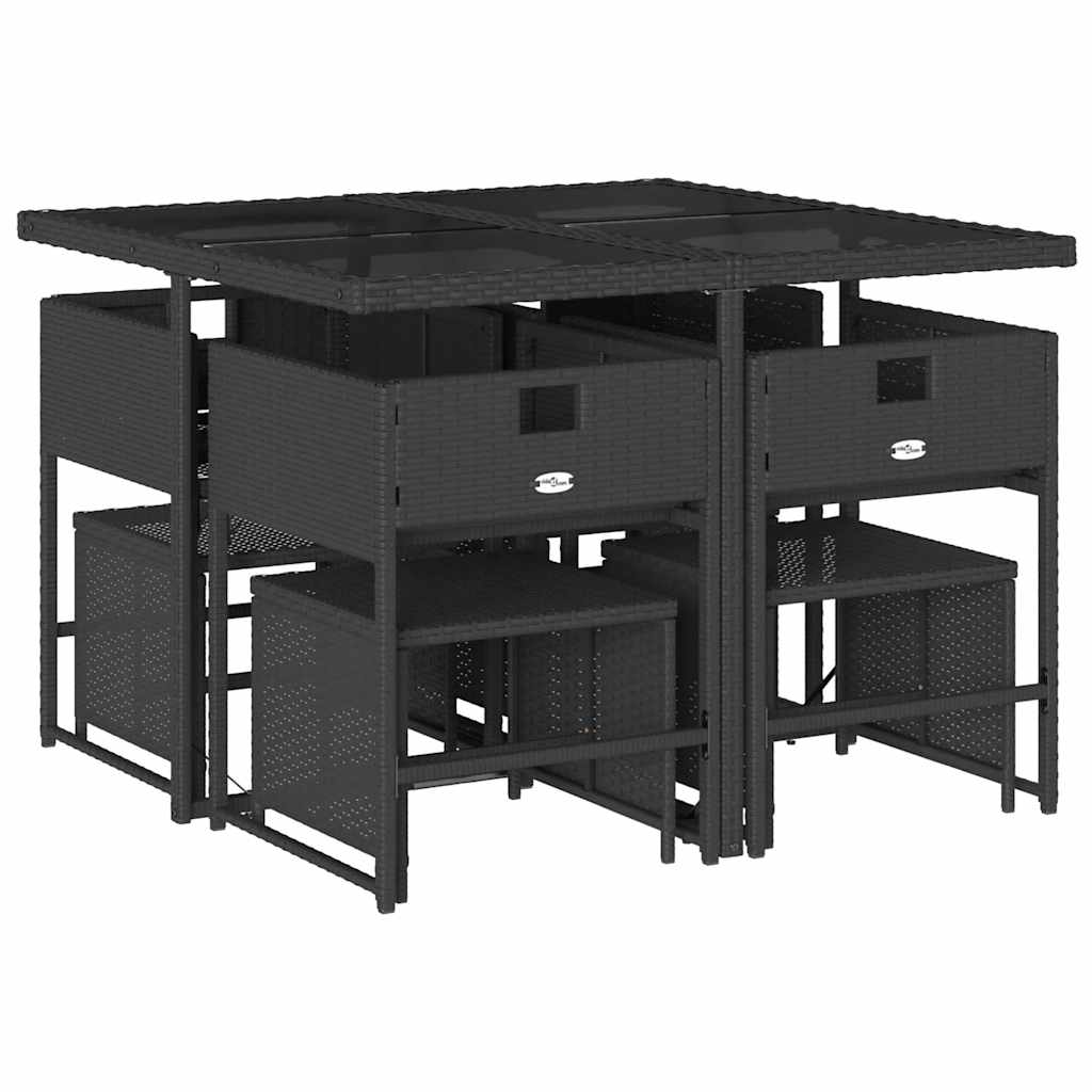 Set da Pranzo da Giardino 9 pz con Cuscini Nero in Polyrattan | homemem39