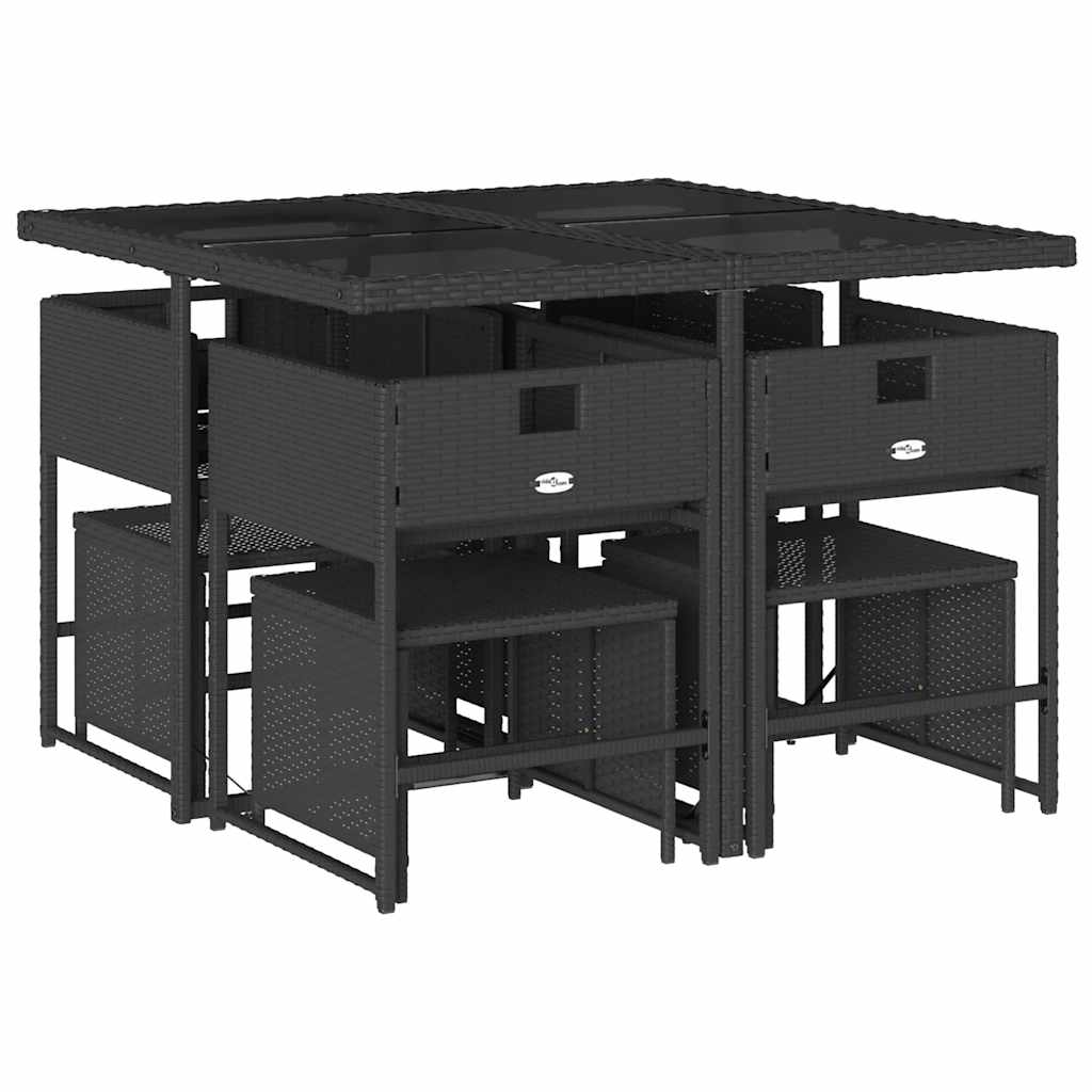 Set da Pranzo da Giardino 9 pz con Cuscini Nero in Polyrattan | homemem39