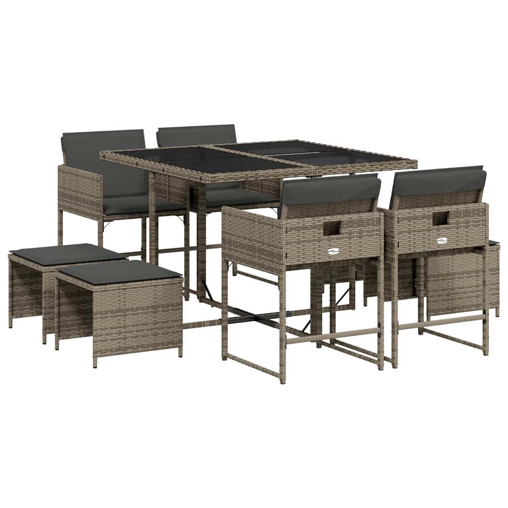 Set da Pranzo da Giardino 9 pz con Cuscini in Polyrattan Grigio | homemem39