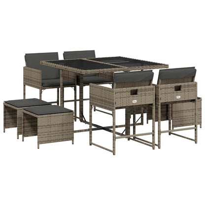 Set da Pranzo da Giardino 9 pz con Cuscini in Polyrattan Grigio | homemem39