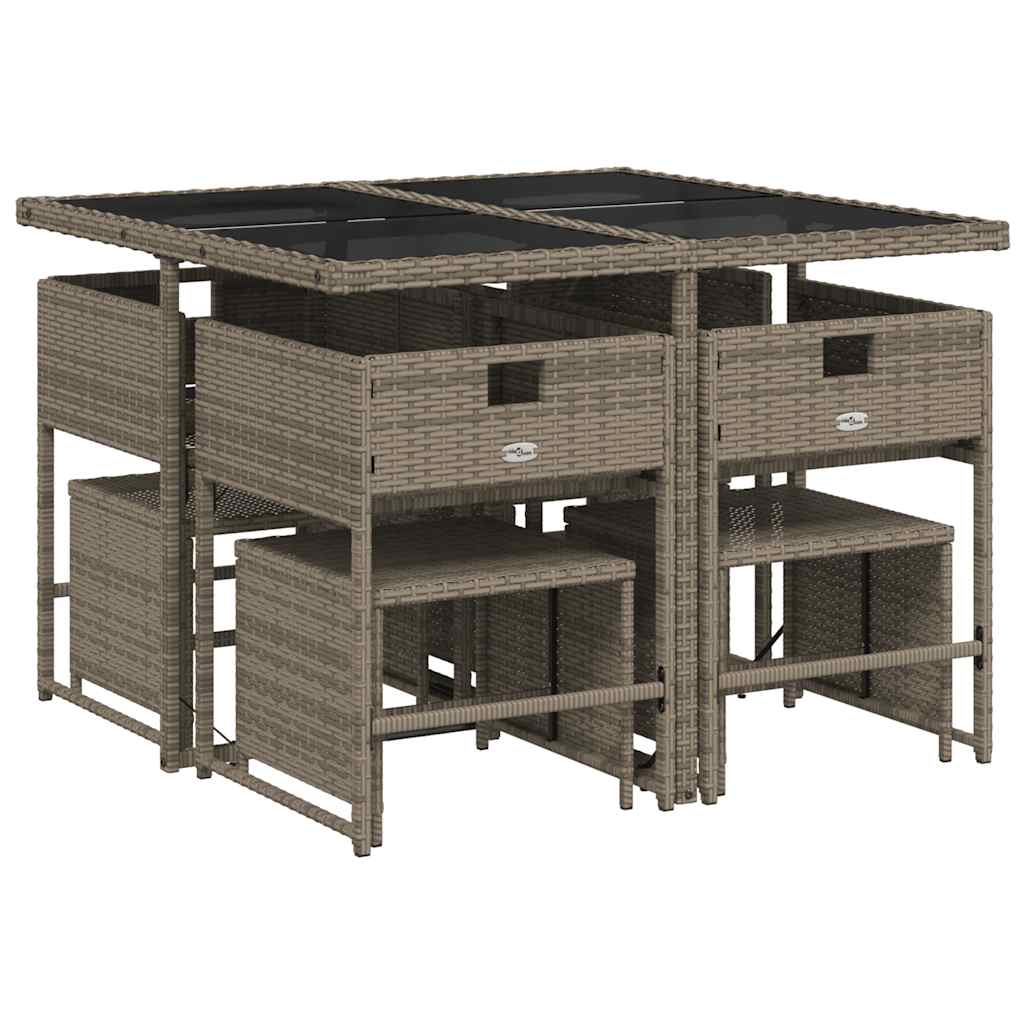 Set da Pranzo da Giardino 9 pz con Cuscini in Polyrattan Grigio | homemem39