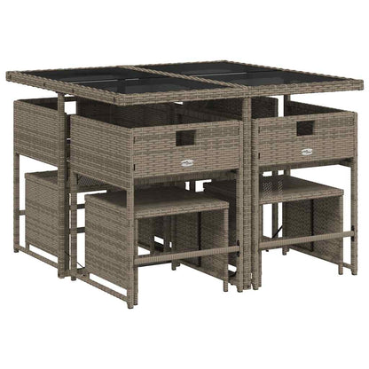 Set da Pranzo da Giardino 9 pz con Cuscini in Polyrattan Grigio | homemem39