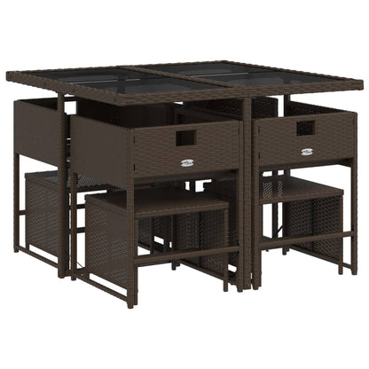 Set da Pranzo da Giardino 9pz con Cuscini Marrone in Polyrattan - homemem39