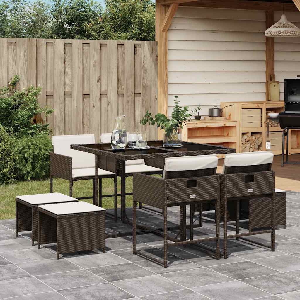 Set da Pranzo da Giardino 9pz con Cuscini Marrone in Polyrattan | homemem39
