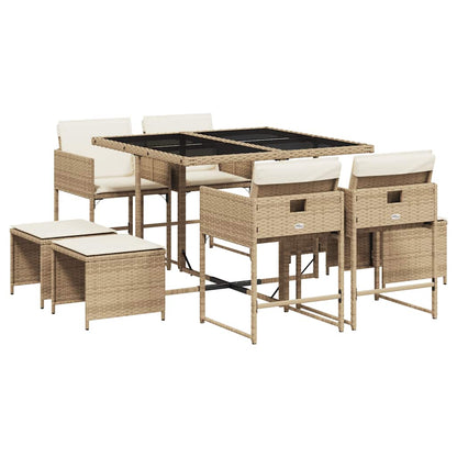 Set da Pranzo da Giardino 9 pz con Cuscini Beige in Polyrattan | homemem39