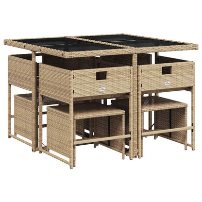 Set da Pranzo da Giardino 9 pz con Cuscini Beige in Polyrattan | homemem39
