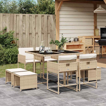 Set da Pranzo da Giardino 9 pz con Cuscini Beige in Polyrattan | homemem39