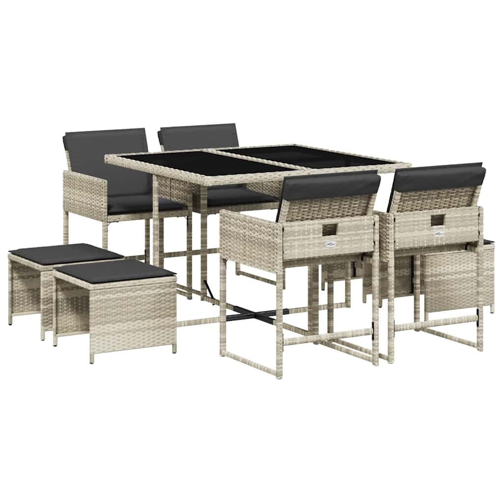 Set Pranzo da Giardino 9pz con Cuscini Grigio Chiaro Polyrattan | homemem39