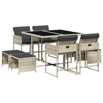 Set Pranzo da Giardino 9pz con Cuscini Grigio Chiaro Polyrattan | homemem39