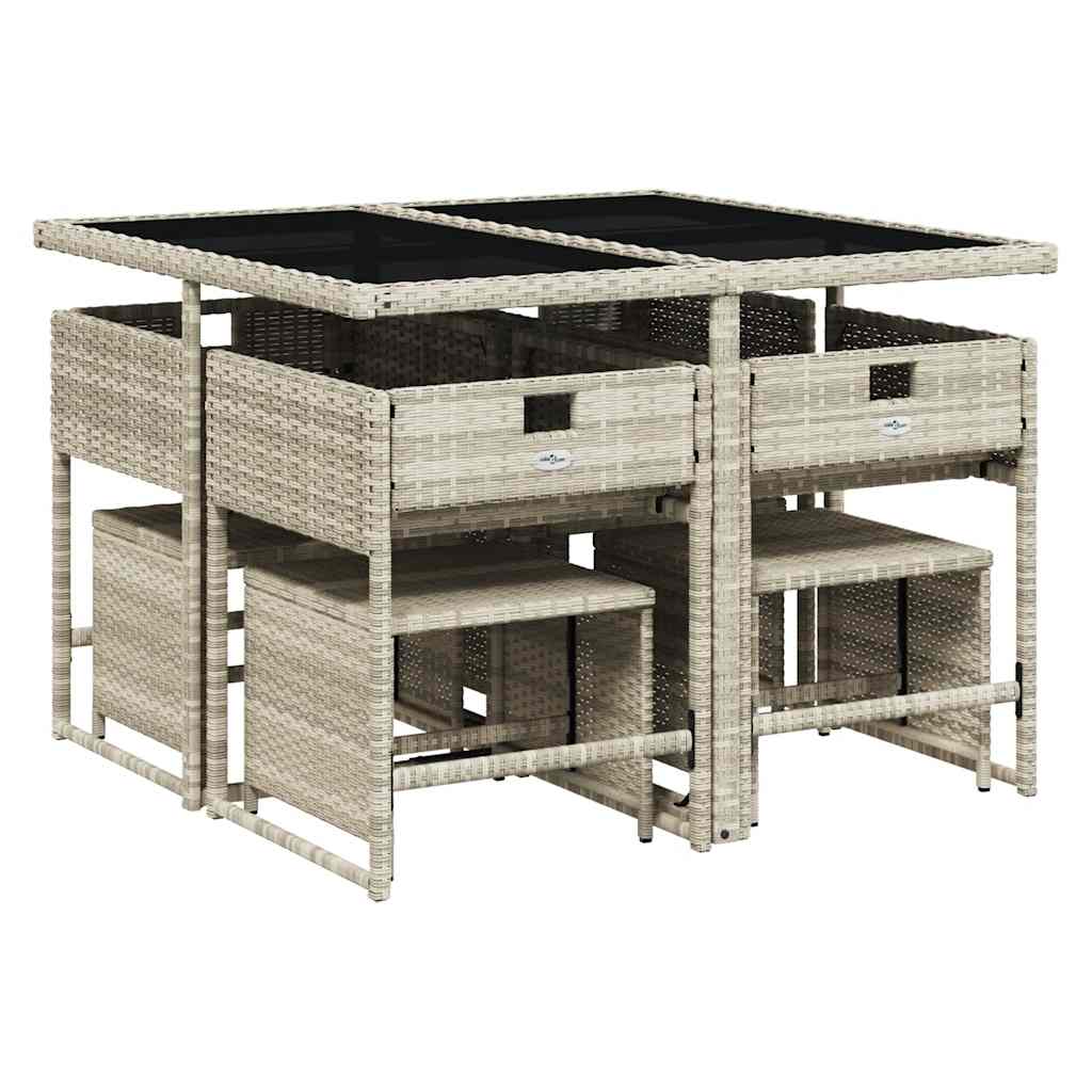 Set Pranzo da Giardino 9pz con Cuscini Grigio Chiaro Polyrattan | homemem39