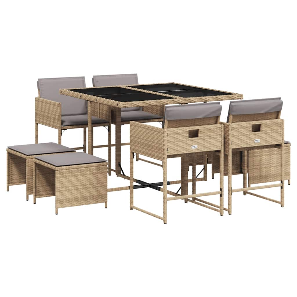 Set Pranzo da Giardino 9 pz con Cuscini Beige Misto Polyrattan | homemem39