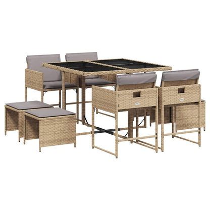 Set Pranzo da Giardino 9 pz con Cuscini Beige Misto Polyrattan | homemem39