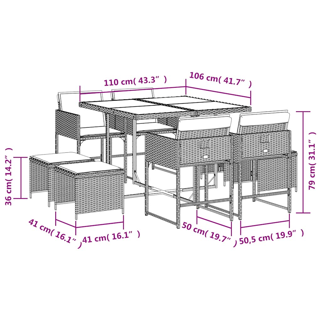 Set Pranzo da Giardino 9 pz con Cuscini Beige Misto Polyrattan | homemem39