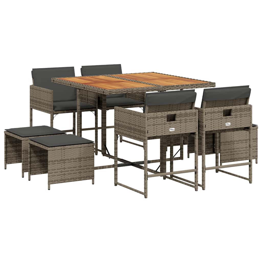 Set da Pranzo da Giardino 9 pz con Cuscini in Polyrattan Grigio - homemem39