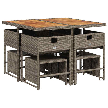 Set da Pranzo da Giardino 9 pz con Cuscini in Polyrattan Grigio - homemem39