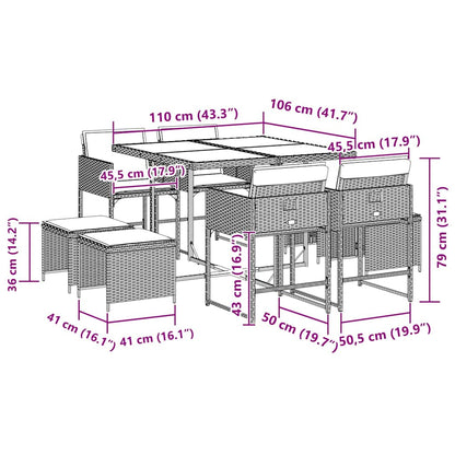 Set da Pranzo da Giardino 9 pz con Cuscini in Polyrattan Grigio | homemem39