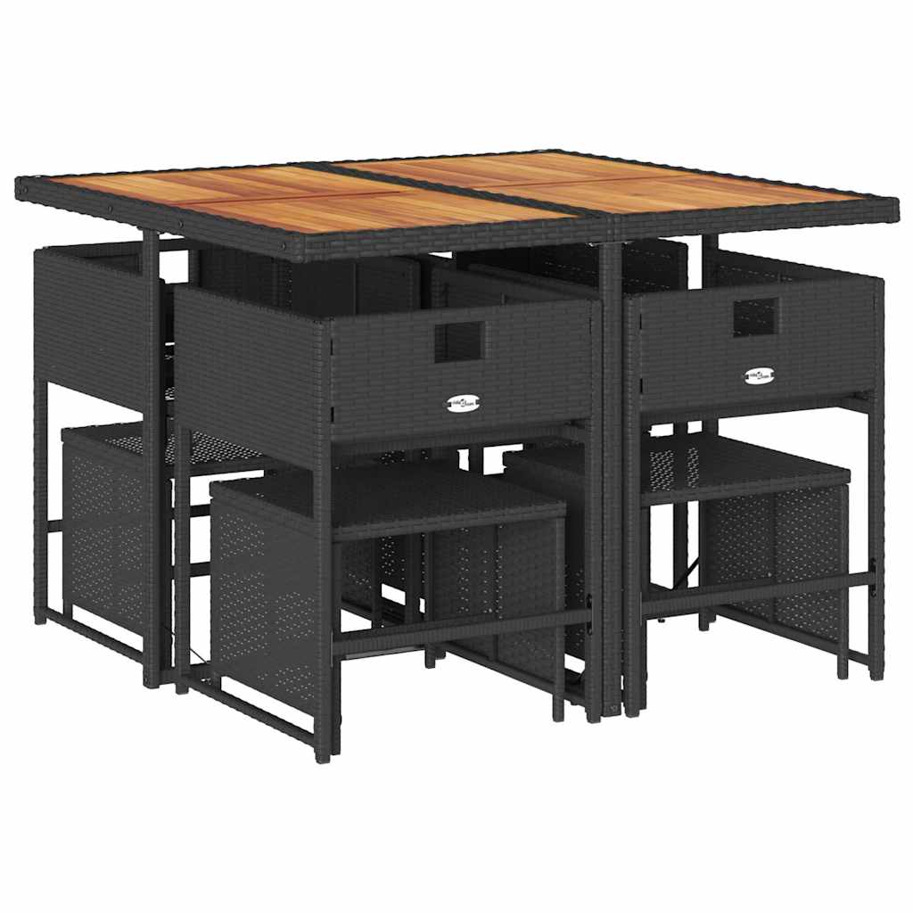 Set da Pranzo da Giardino 9 pz con Cuscini Nero in Polyrattan - homemem39