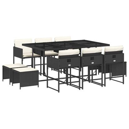Set da Pranzo da Giardino 11 pz con Cuscini in Polyrattan Nero | homemem39