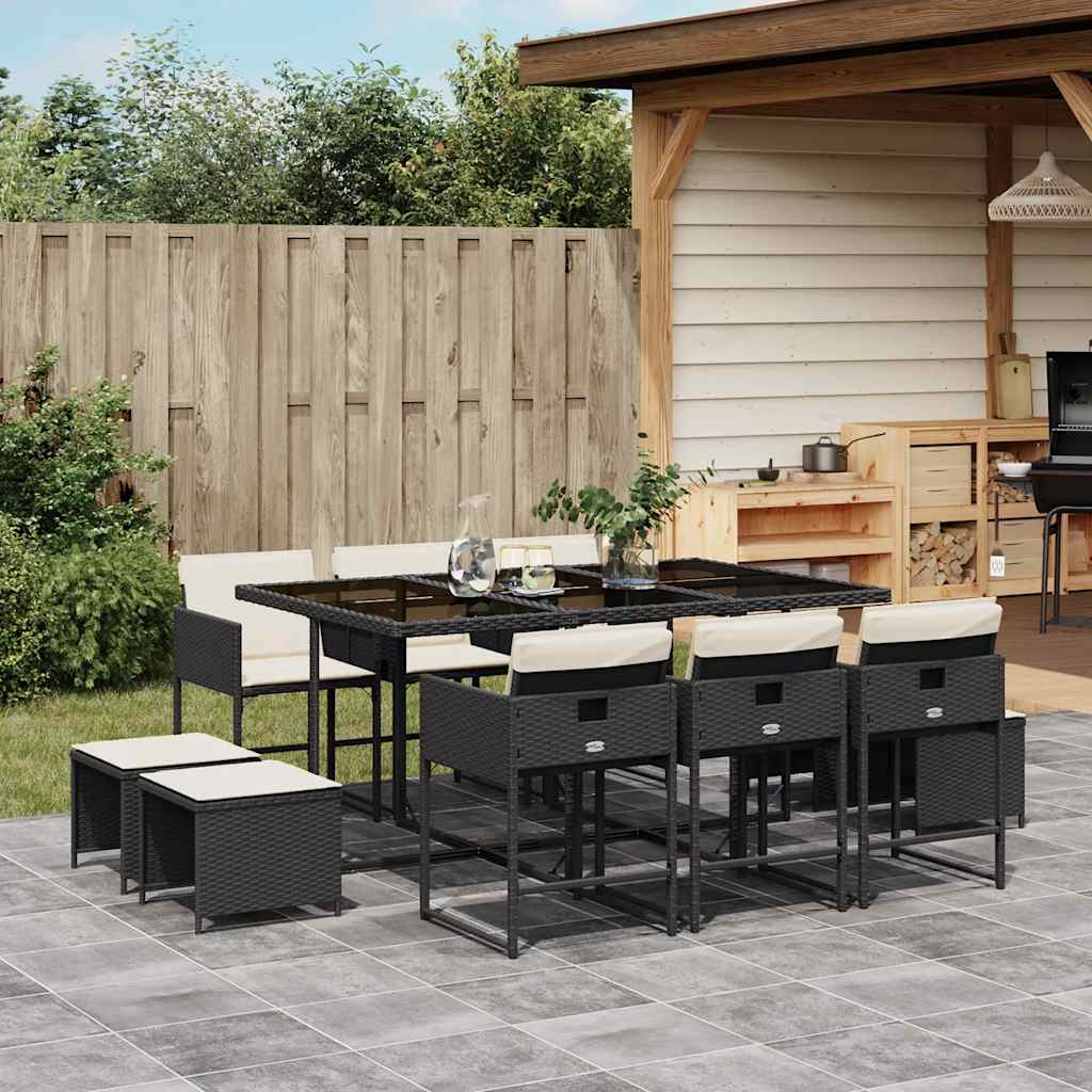 Set da Pranzo da Giardino 11 pz con Cuscini in Polyrattan Nero | homemem39
