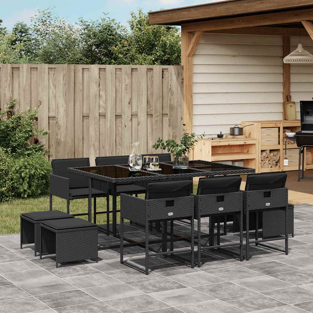 Set da Pranzo da Giardino 11 pz con Cuscini in Polyrattan Nero | homemem39