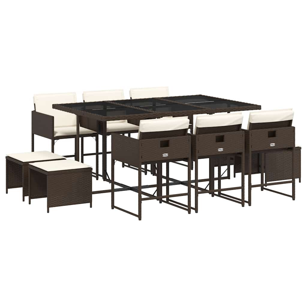 Set da Pranzo da Giardino 11 pz con Cuscini Polyrattan Marrone | homemem39