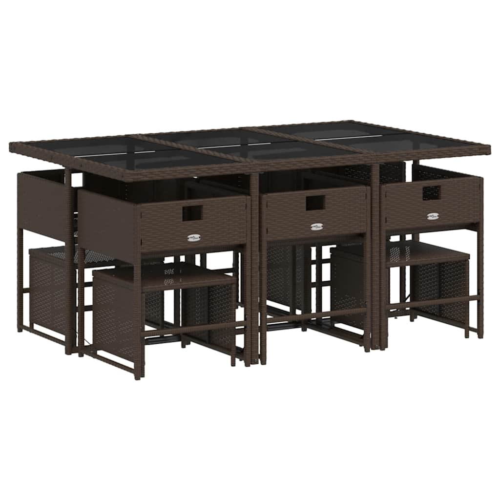 Set da Pranzo da Giardino 11 pz con Cuscini Polyrattan Marrone | homemem39