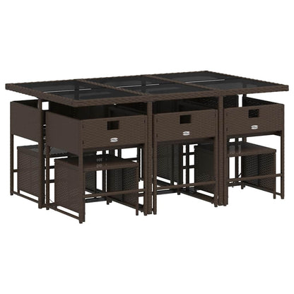 Set da Pranzo da Giardino 11 pz con Cuscini Polyrattan Marrone | homemem39