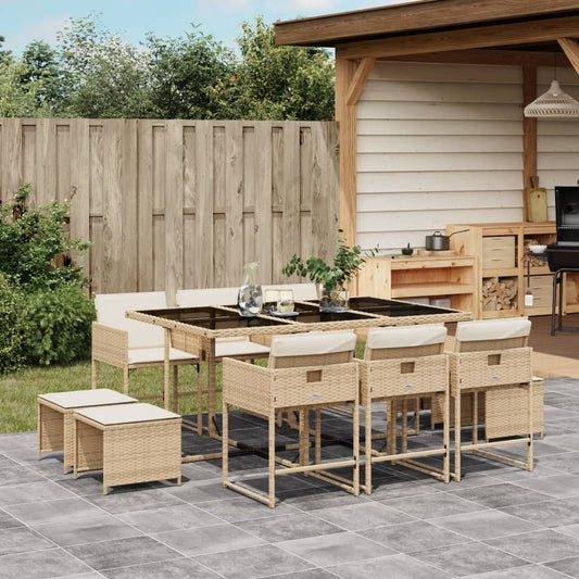 Set da Pranzo da Giardino 11 pz con Cuscini Beige in Polyrattan - homemem39