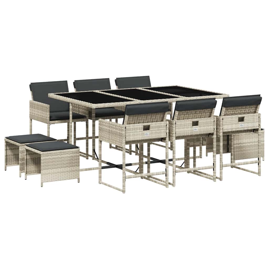 Set Pranzo Giardino 11pz con Cuscini Grigio Chiaro Polyrattan | homemem39