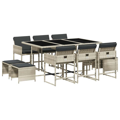 Set Pranzo Giardino 11pz con Cuscini Grigio Chiaro Polyrattan | homemem39