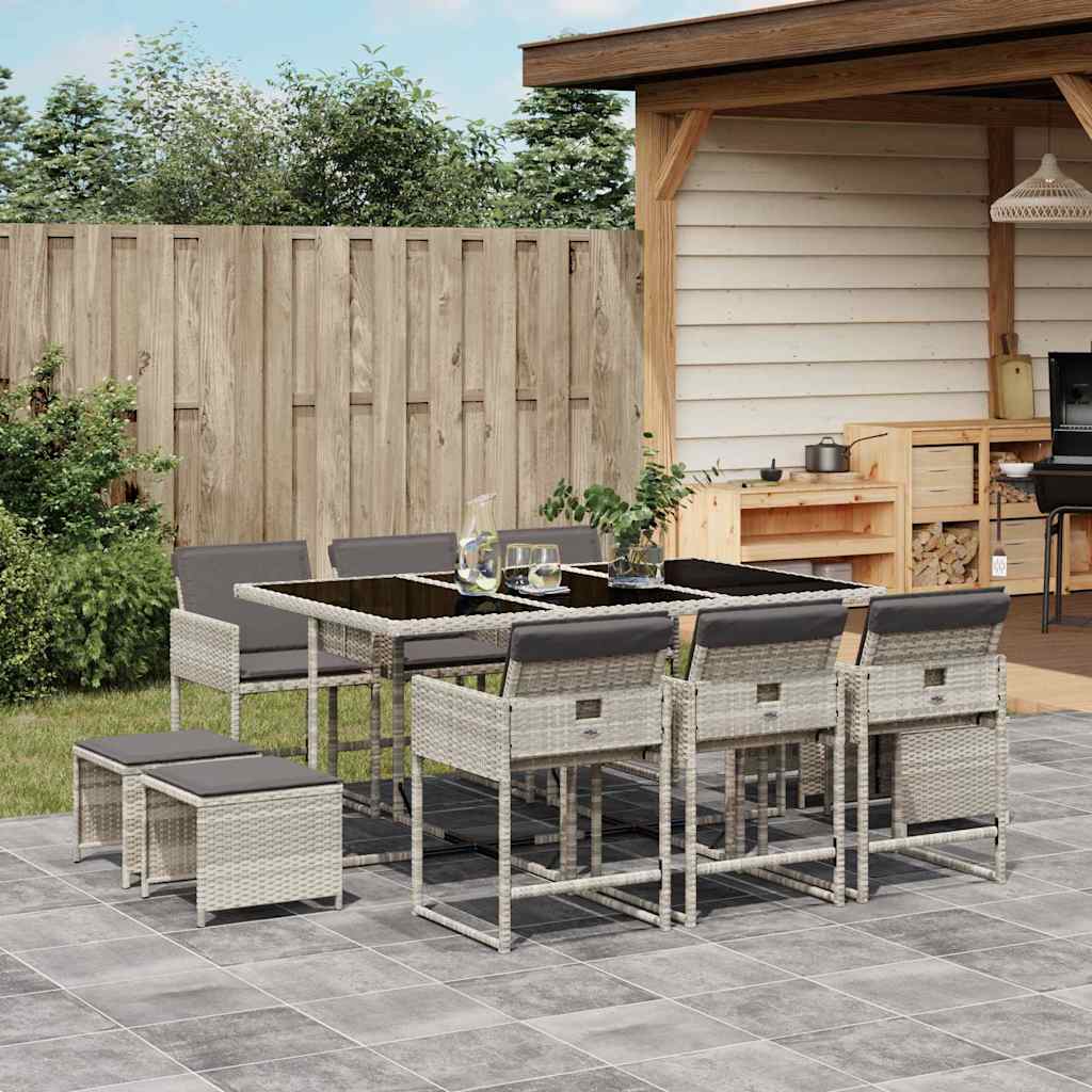 Set Pranzo Giardino 11pz con Cuscini Grigio Chiaro Polyrattan | homemem39