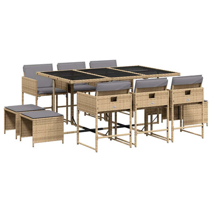 Set Pranzo da Giardino 11 pz con Cuscini Beige Misto Polyrattan | homemem39