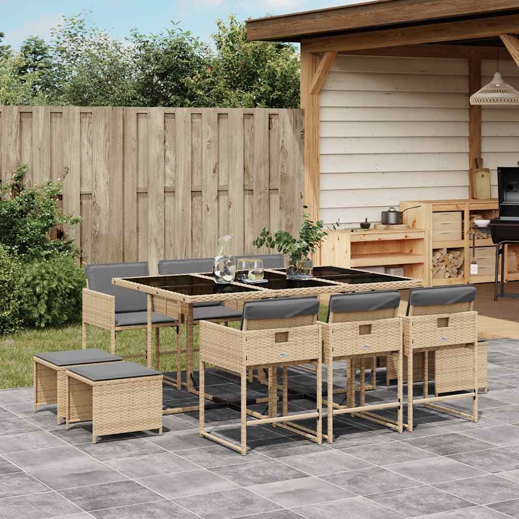 Set Pranzo da Giardino 11 pz con Cuscini Beige Misto Polyrattan | homemem39