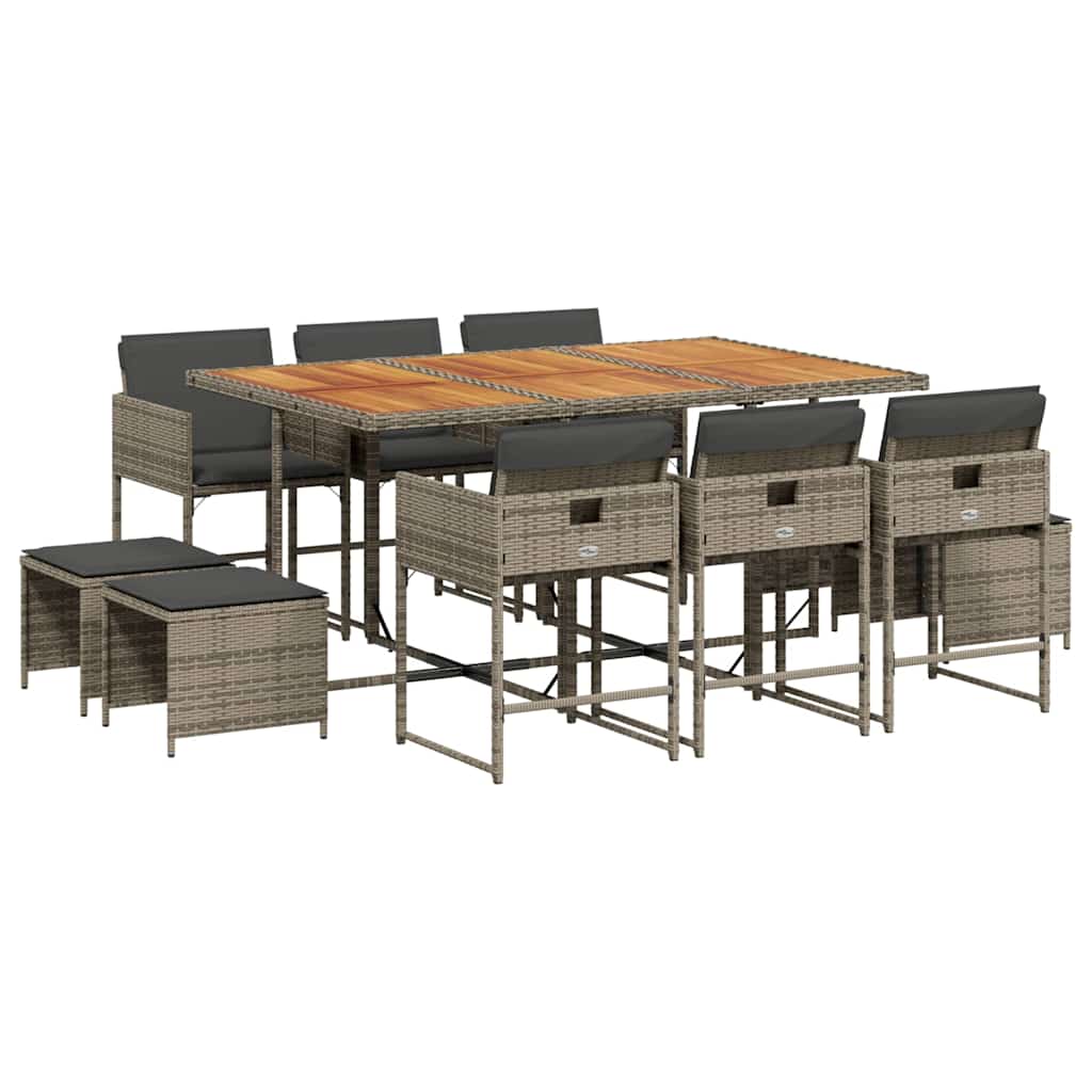 Set da Pranzo da Giardino 11pz con Cuscini in Polyrattan Grigio | homemem39