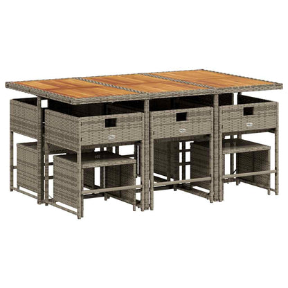 Set da Pranzo da Giardino 11pz con Cuscini in Polyrattan Grigio | homemem39