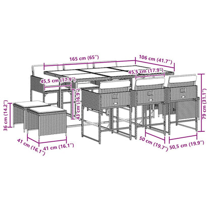 Set da Pranzo da Giardino 11pz con Cuscini in Polyrattan Grigio | homemem39