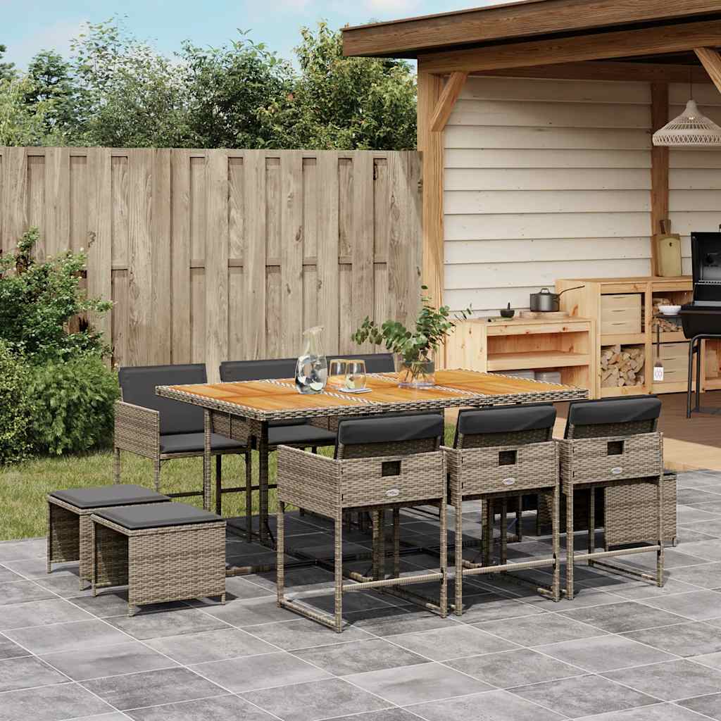 Set da Pranzo da Giardino 11pz con Cuscini in Polyrattan Grigio | homemem39