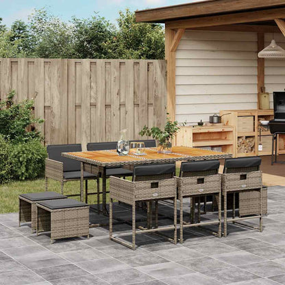 Set da Pranzo da Giardino 11pz con Cuscini in Polyrattan Grigio | homemem39