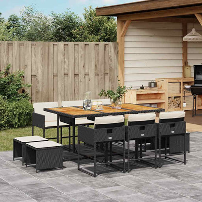 Set da Pranzo da Giardino 11 pz con Cuscini in Polyrattan Nero - homemem39