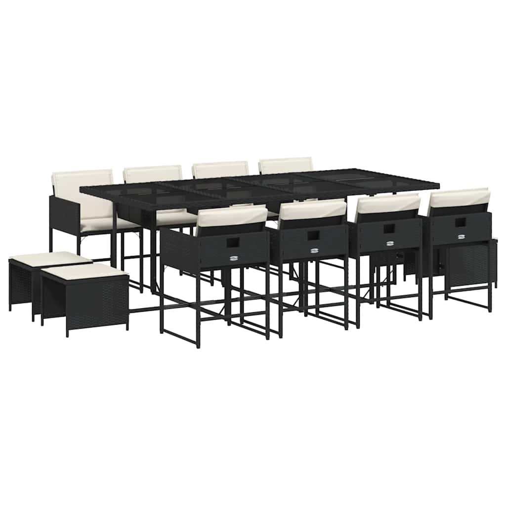Set da Pranzo da Giardino 13pz con Cuscini Nero in Polyrattan | homemem39