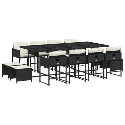 Set da Pranzo da Giardino 13pz con Cuscini Nero in Polyrattan | homemem39
