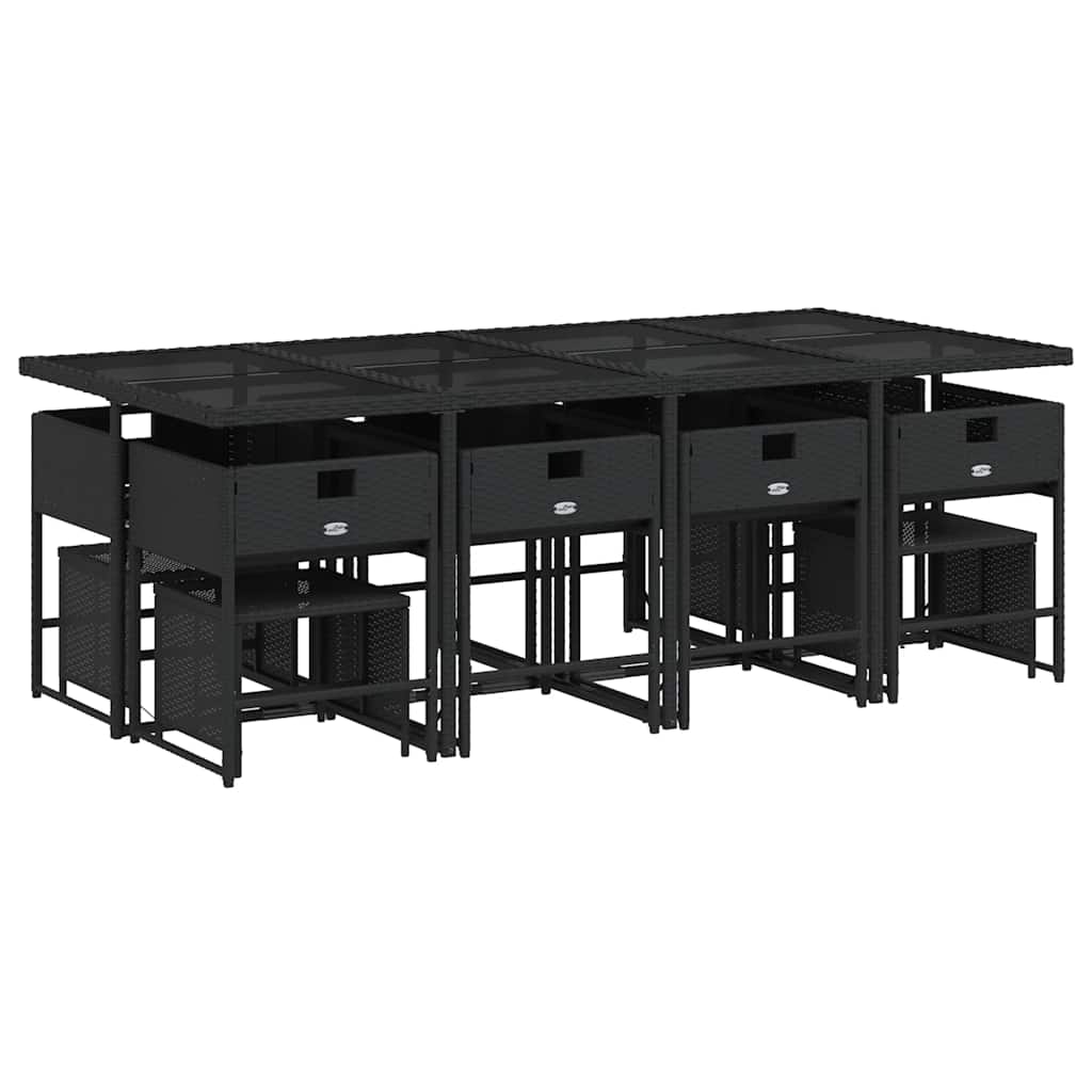 Set da Pranzo da Giardino 13pz con Cuscini Nero in Polyrattan | homemem39