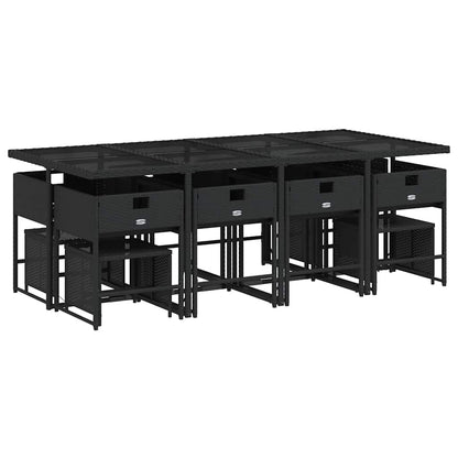 Set da Pranzo da Giardino 13pz con Cuscini Nero in Polyrattan | homemem39