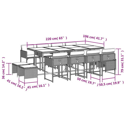 Set da Pranzo da Giardino 13pz con Cuscini Nero in Polyrattan | homemem39