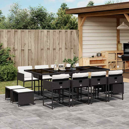 Set da Pranzo da Giardino 13pz con Cuscini Nero in Polyrattan | homemem39
