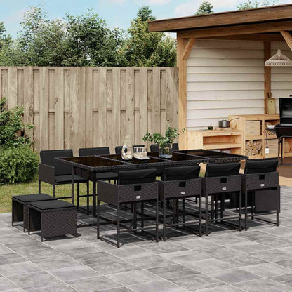 Set da Pranzo da Giardino 13pz con Cuscini Nero in Polyrattan | homemem39