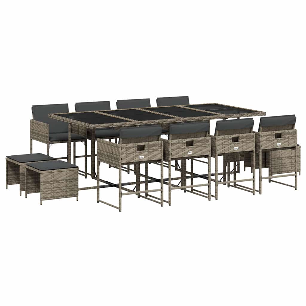 Set da Pranzo da Giardino 13pz con Cuscini Grigio in Polyrattan | homemem39