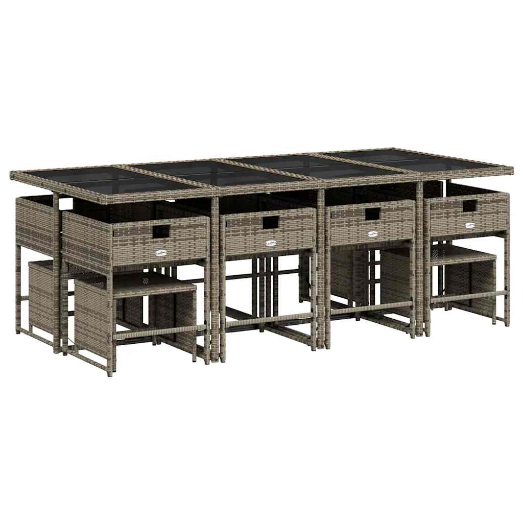 Set da Pranzo da Giardino 13pz con Cuscini Grigio in Polyrattan | homemem39