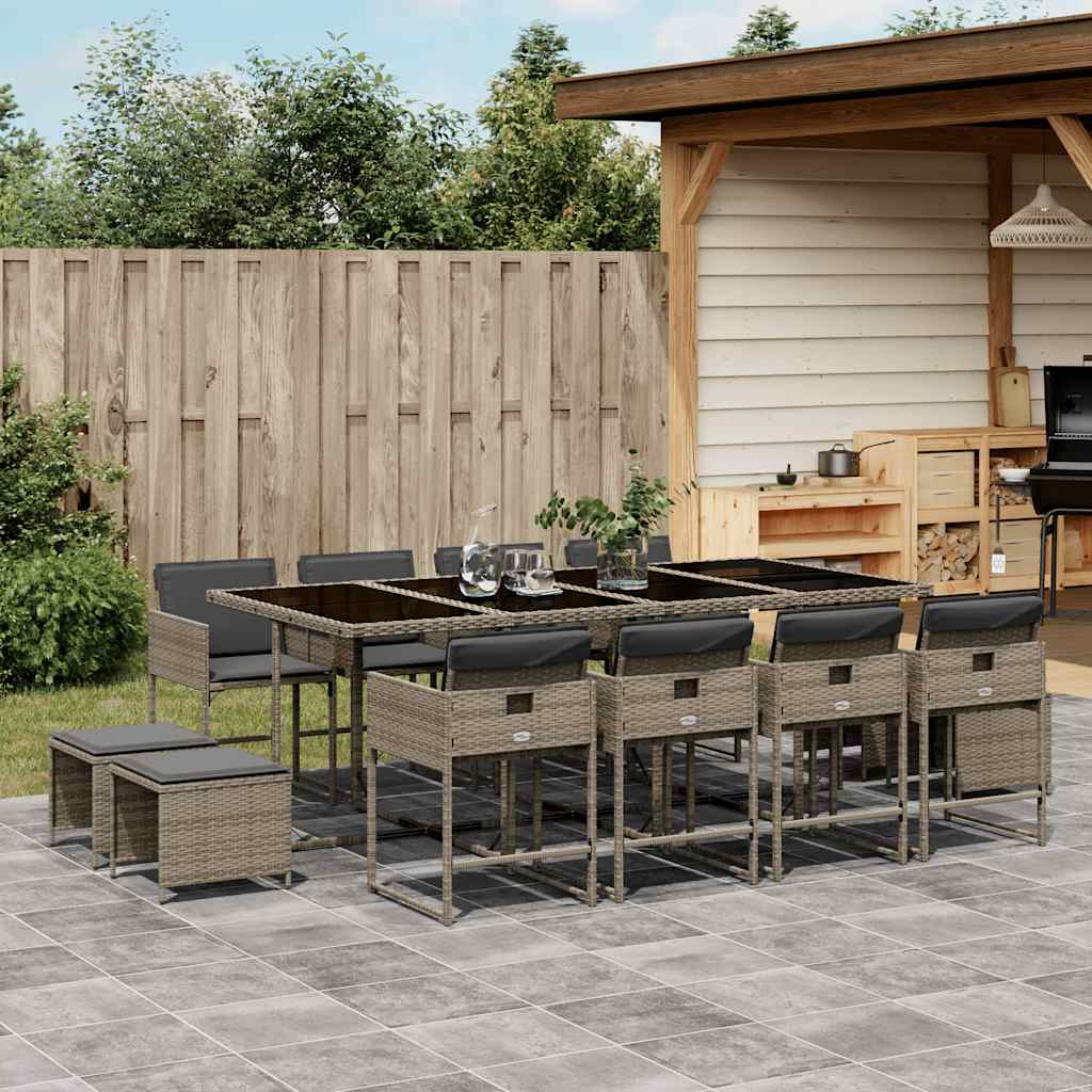 Set da Pranzo da Giardino 13pz con Cuscini Grigio in Polyrattan | homemem39
